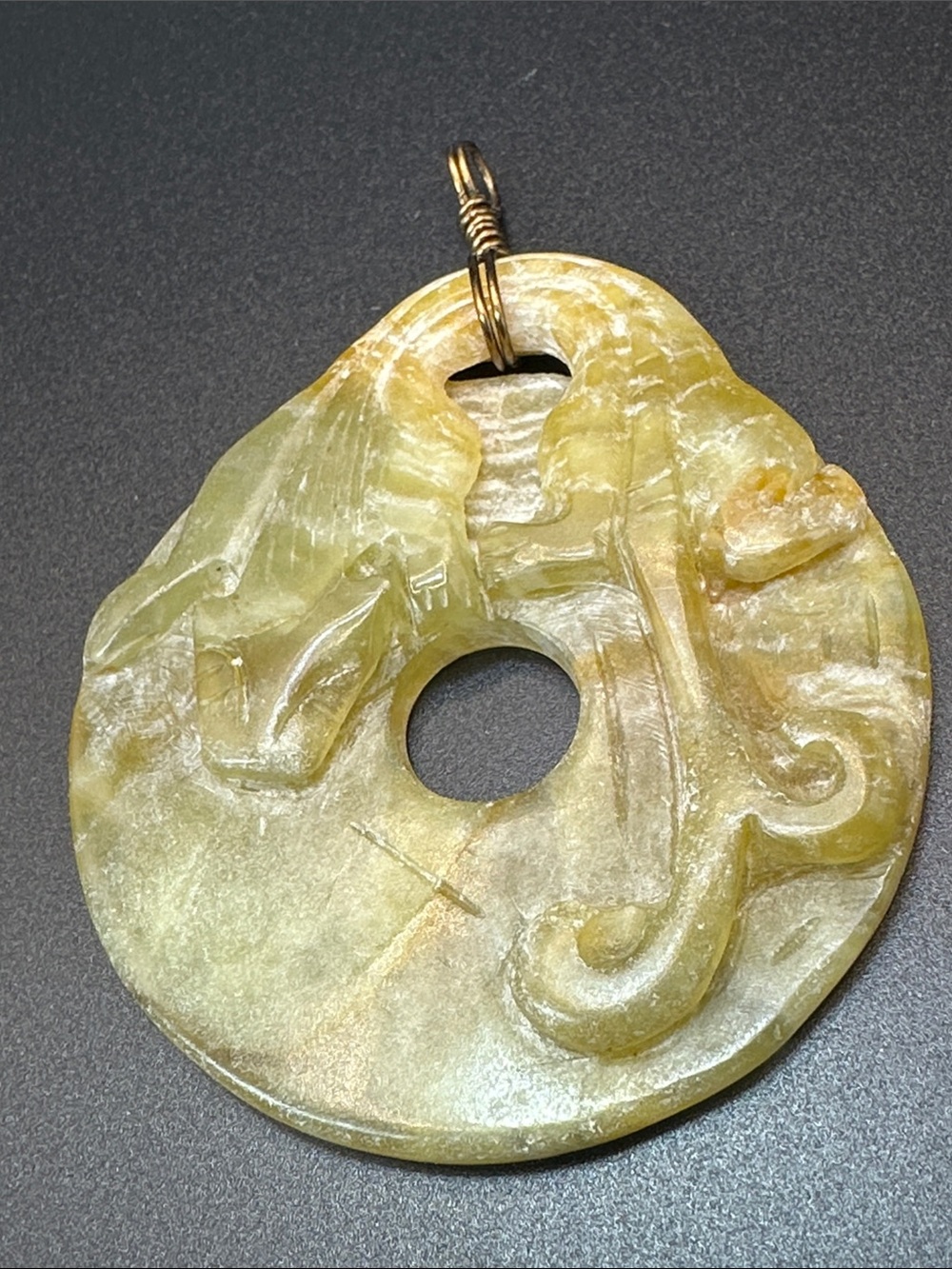 Vintage Hand-Carved Jade Sea Dragon OR Koi Pendant Symbol of Prosperity & Luck - Picture 4 of 11